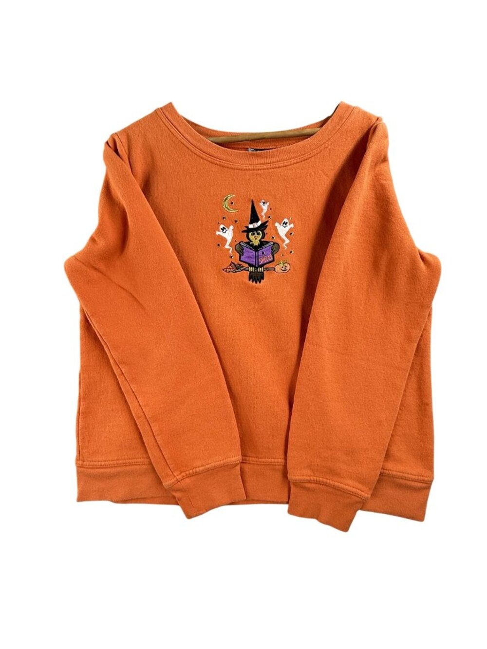 Vintage Halloween Sweatshirt Womens Medium Orange Owl Witch Holiday Editions 90s